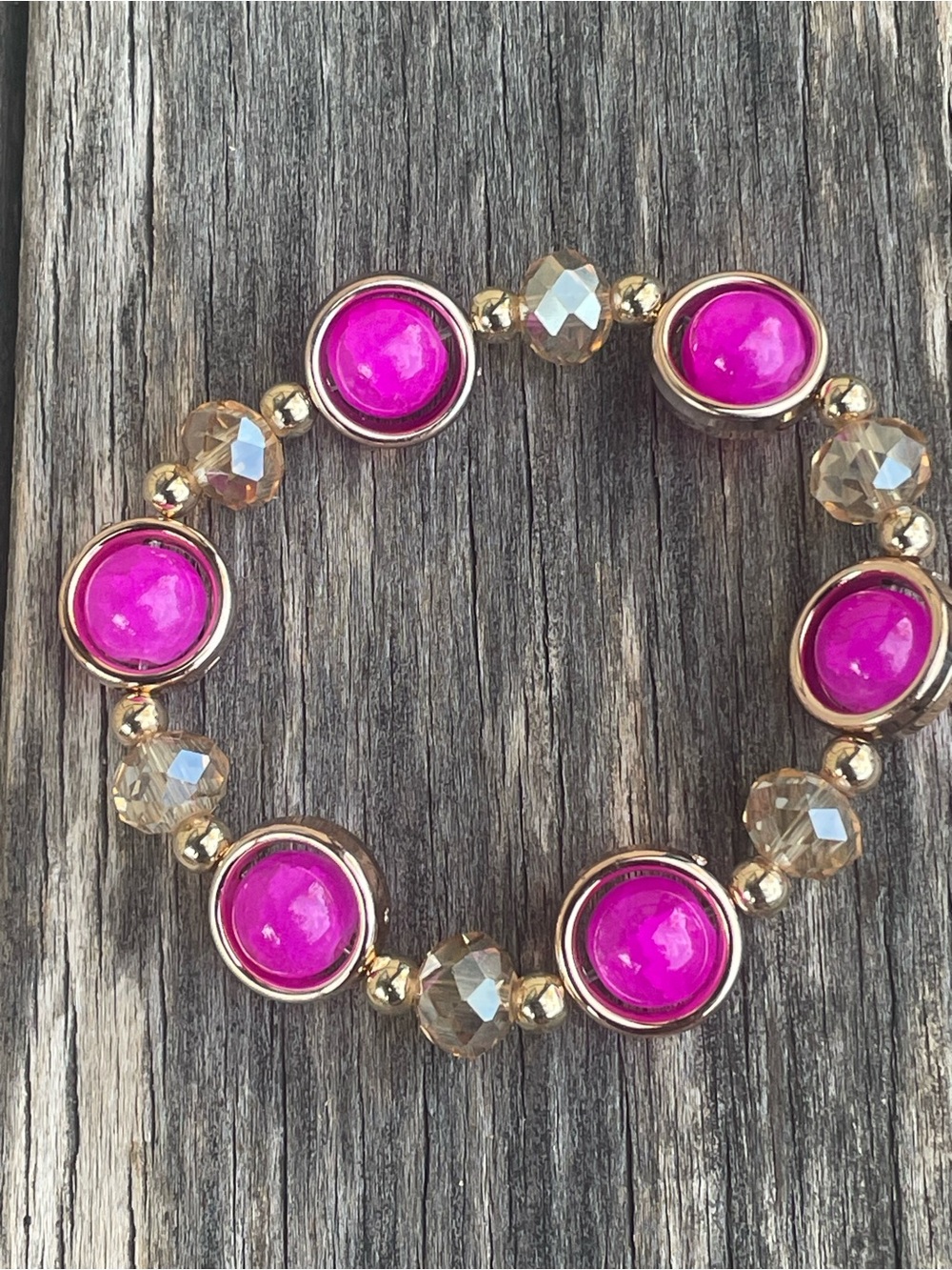 Source Unknown Gold-Tone Bracelet with Hot Pink Accents